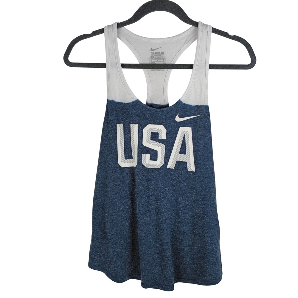 Nike USA Olympic Team Tank Top Womens Medium Blue White Racerback Tri-Blend